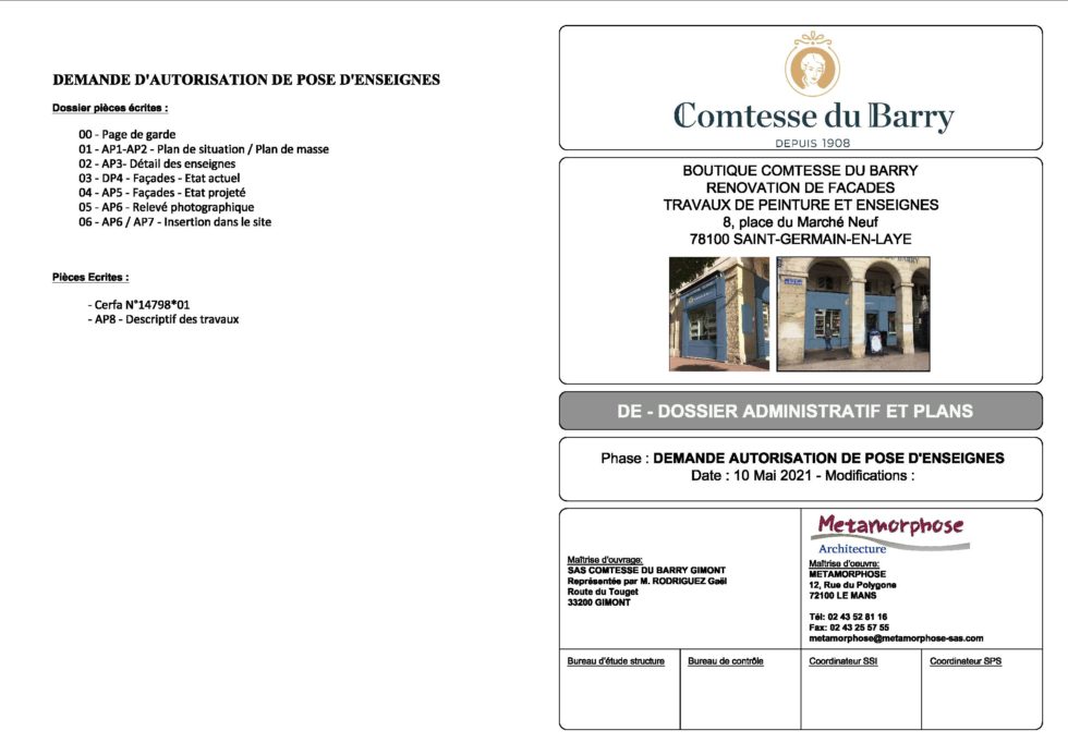 Conception des Plans et des Dossiers Administratifs- Métamorphose